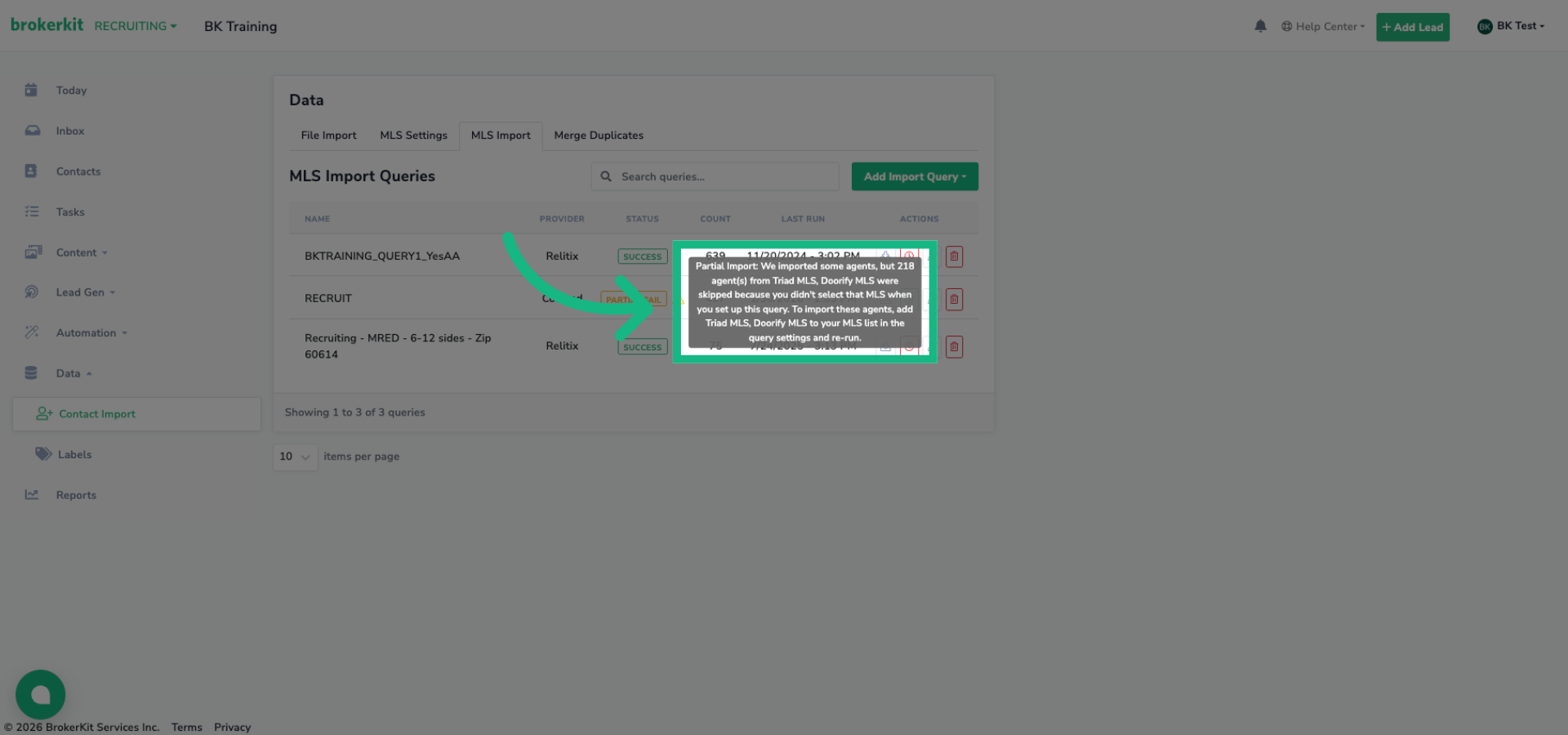 Review Partial Import Notice