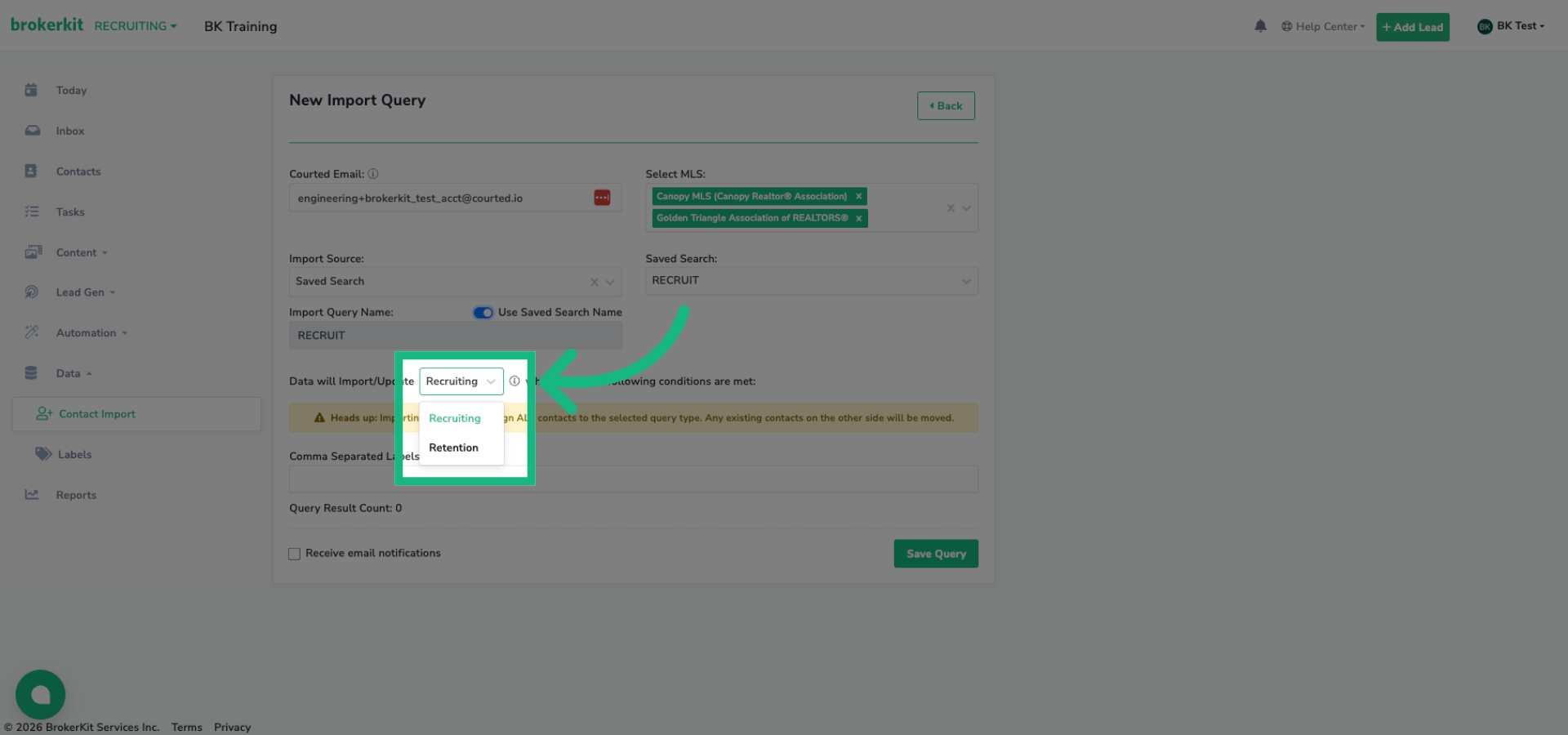Select 'Recruiting' or 'Retention'