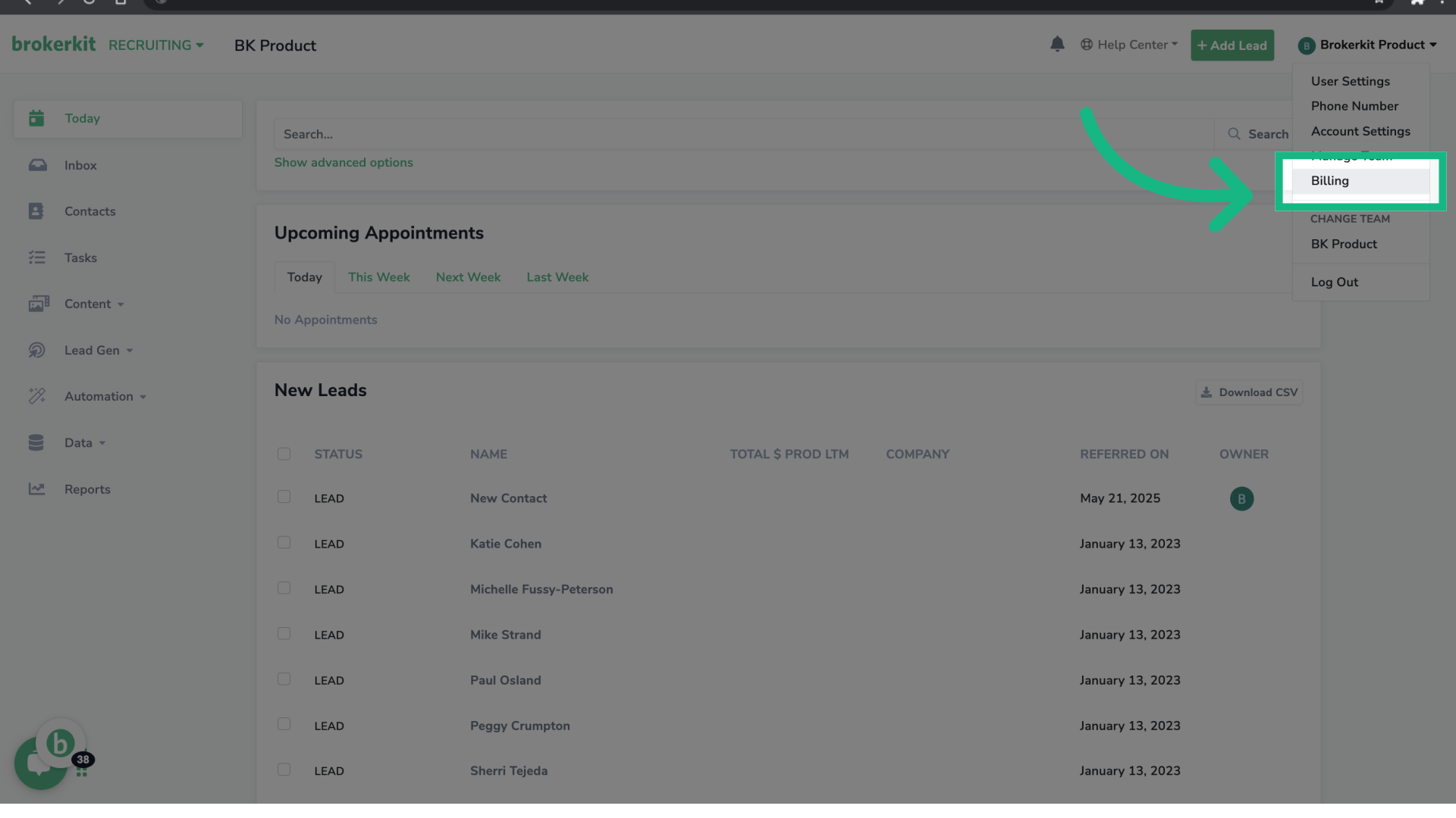 Click 'Billing'