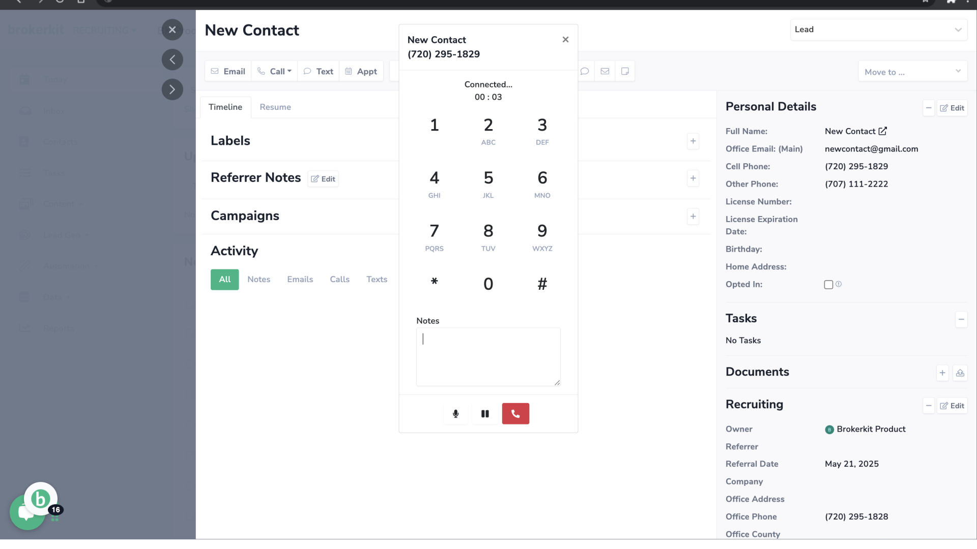 Dialer in progress