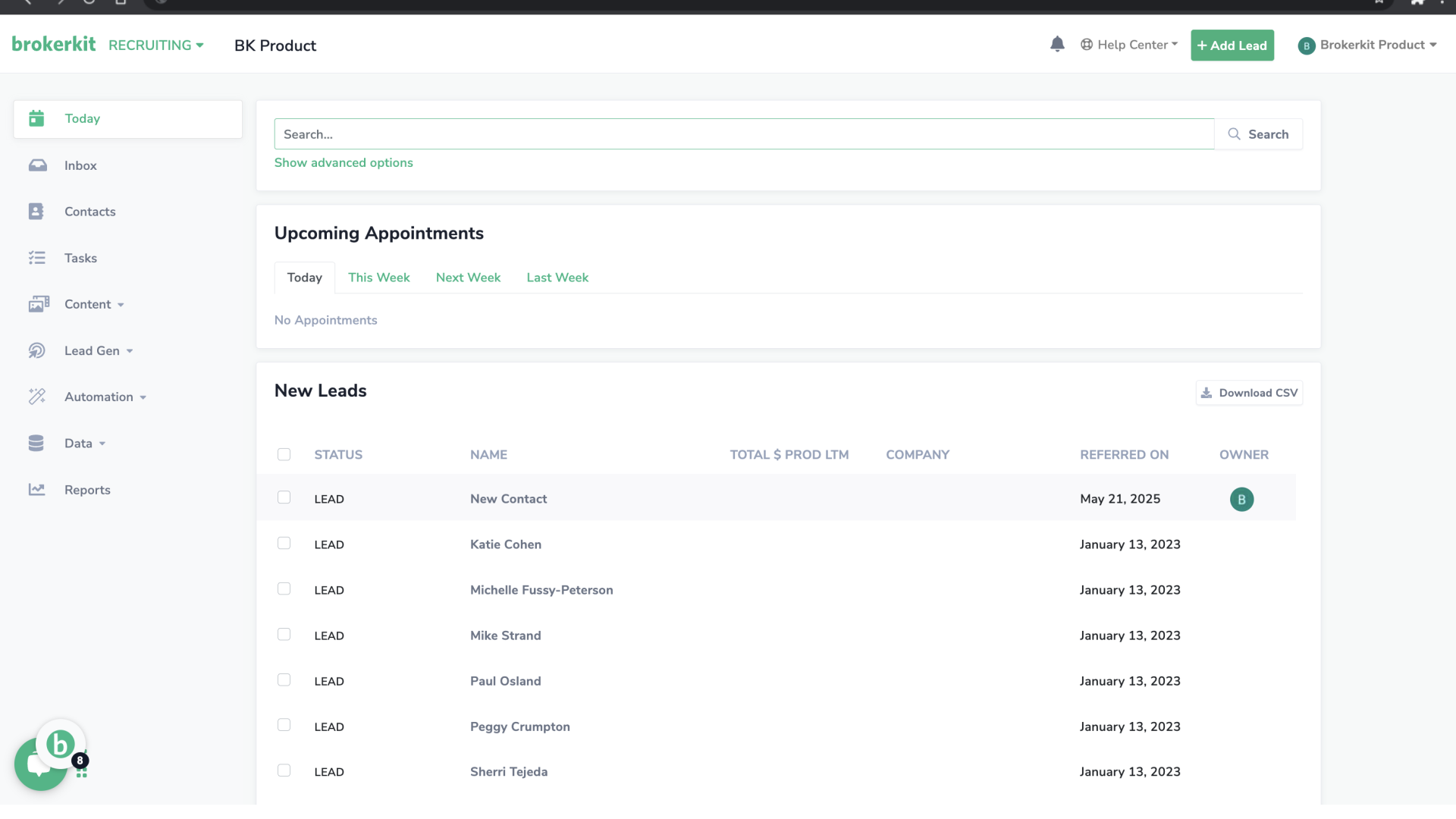Open a new contact profile