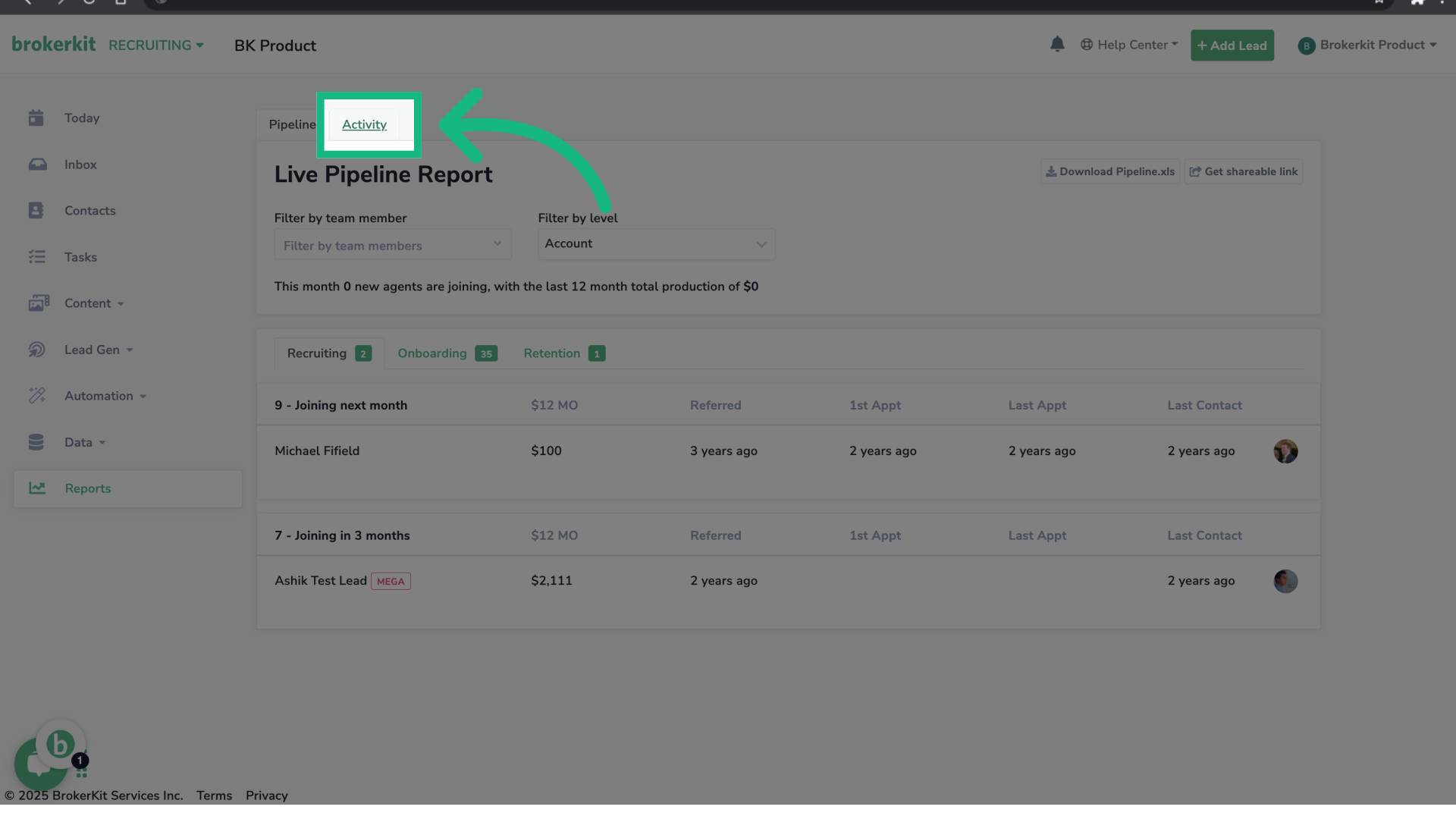 Click 'Activity'