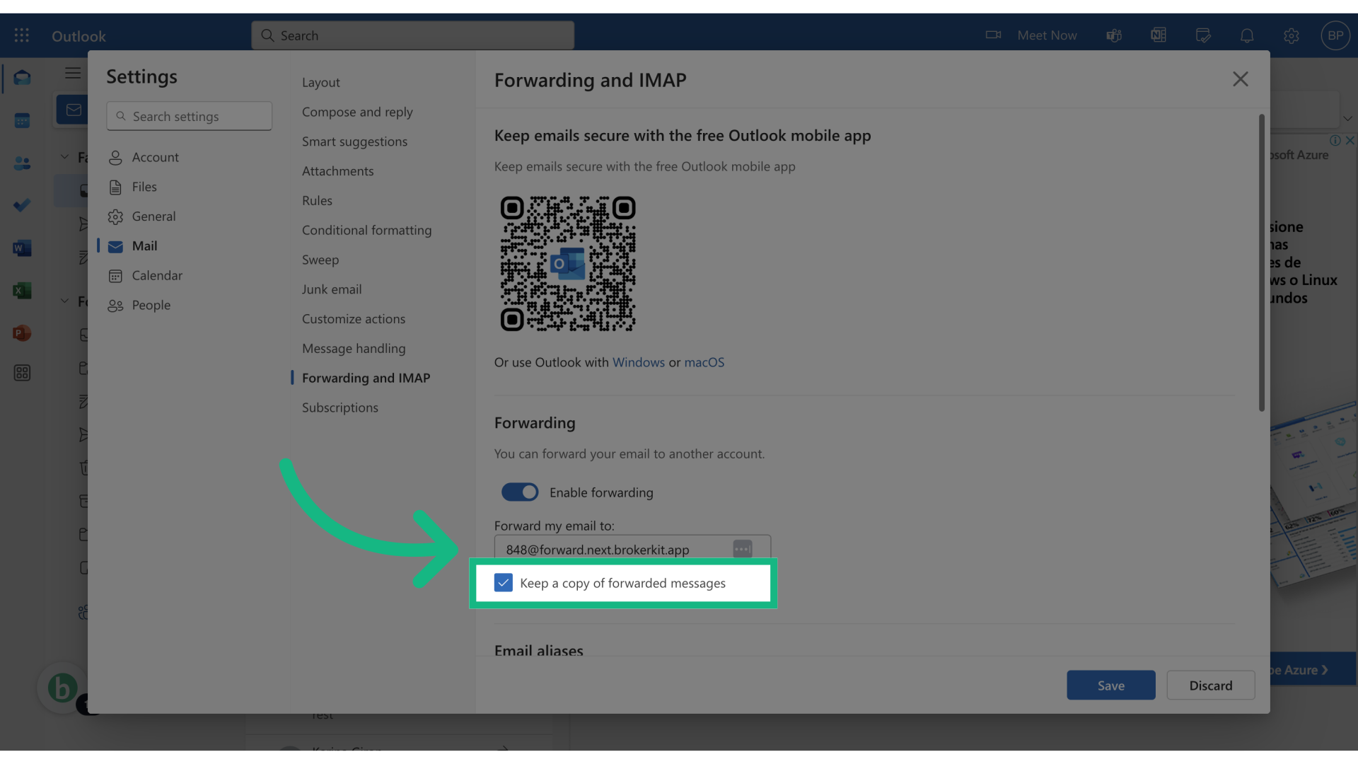 Decide how Outlook should handle forwarded emails