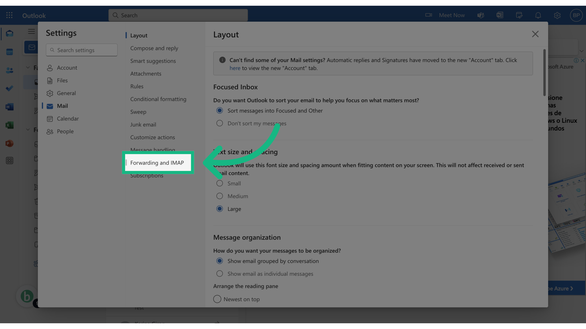 Click 'Forwarding and IMAP'