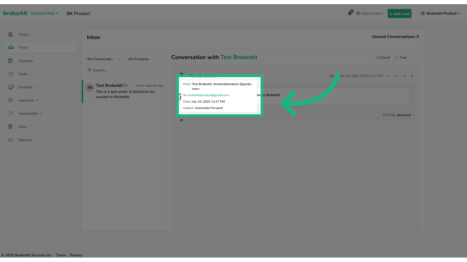 Click the small downward arrow to view the email header preview