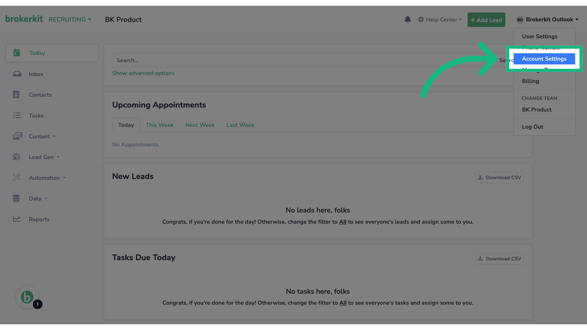 Click 'Account Settings'