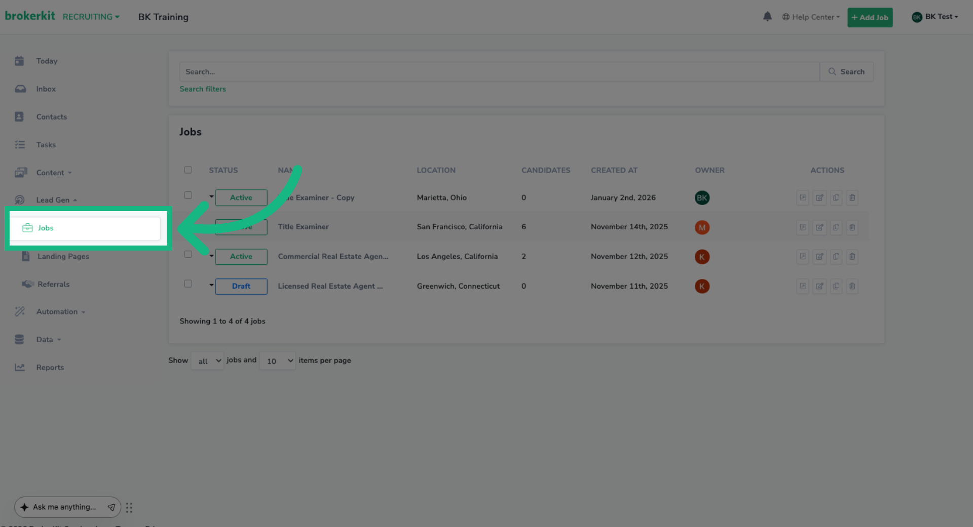 Access Jobs Section