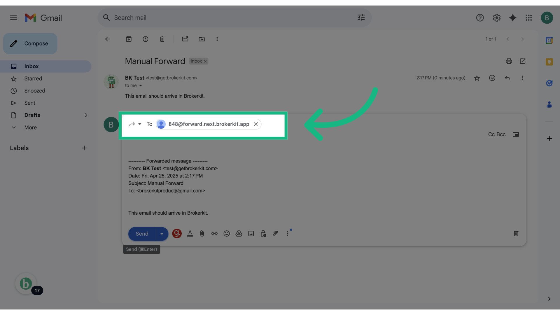Paste Brokerkit's Forward address