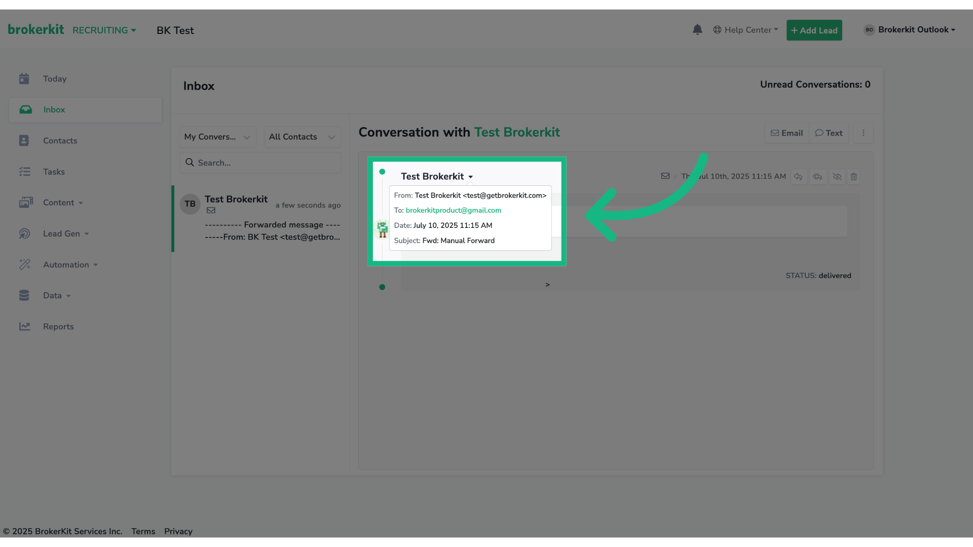 Click the small downward arrow to view the email header preview