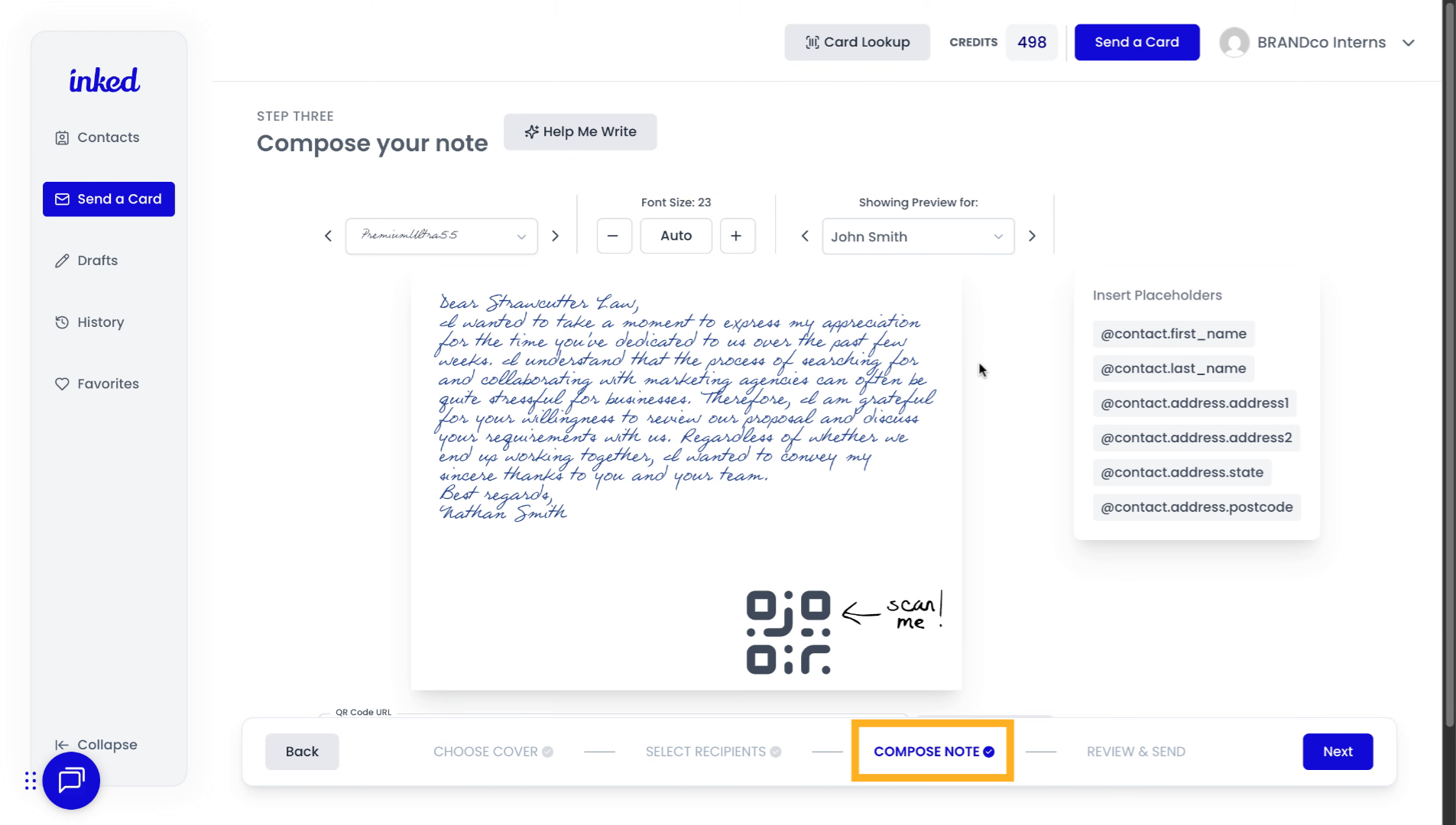Compose Note section