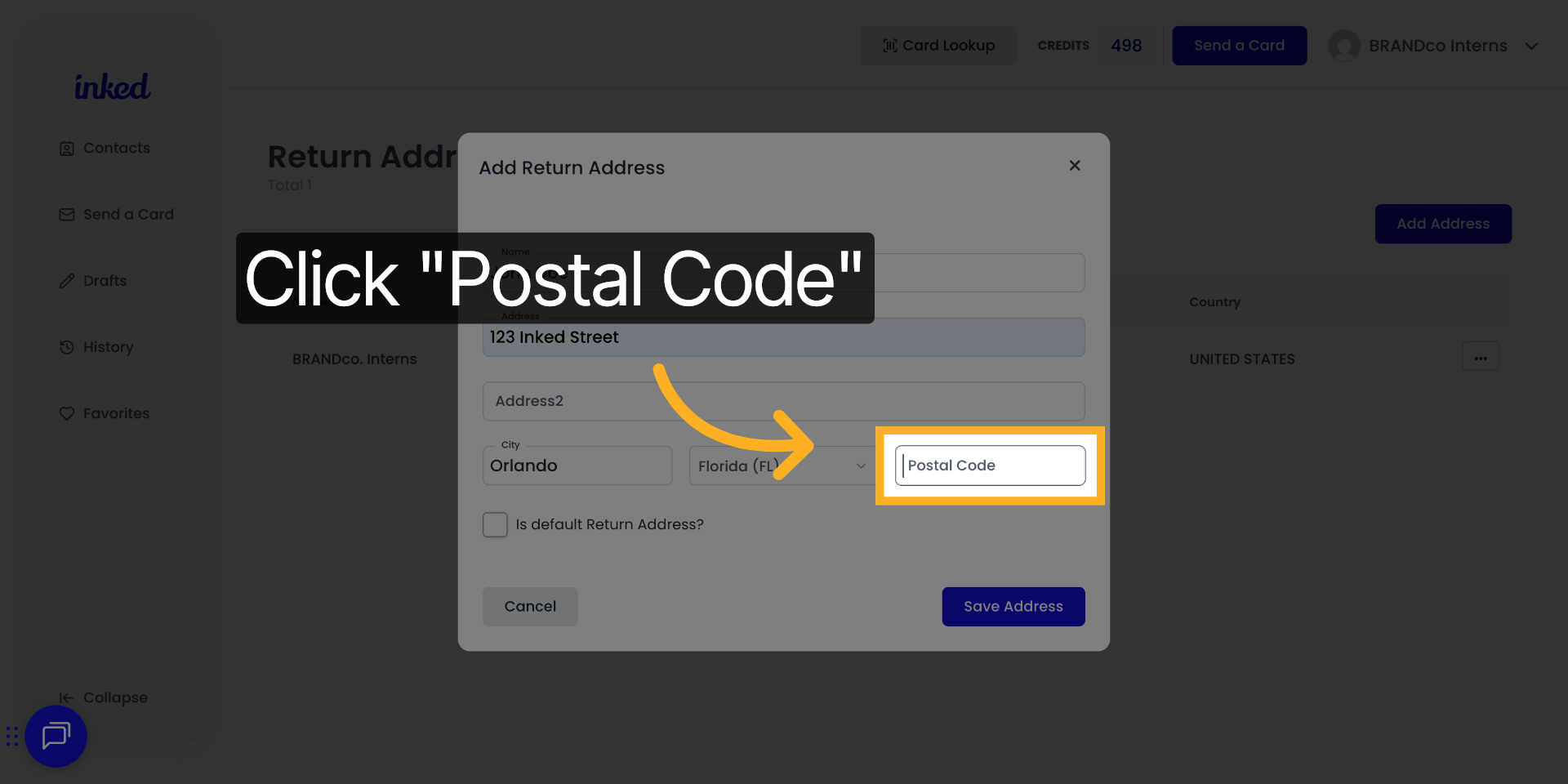 Click 'Postal Code'
