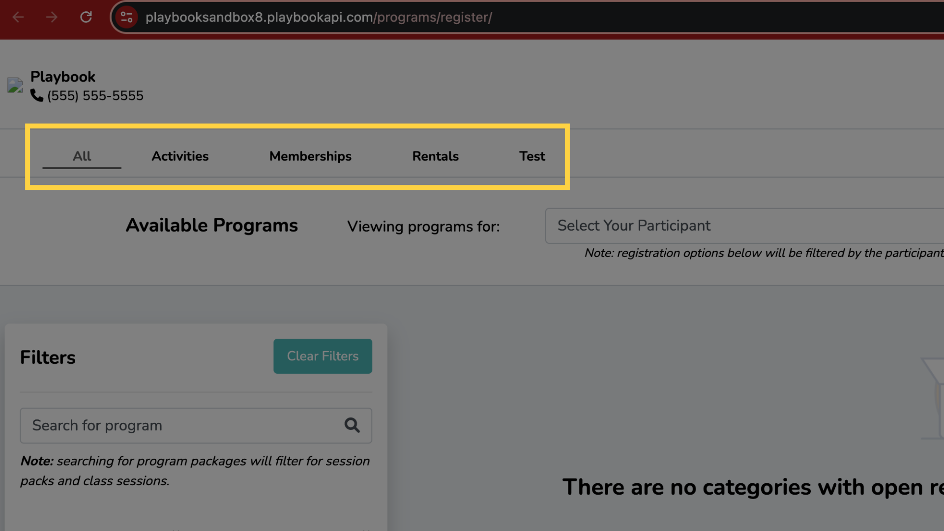 Once you click save your registration tab will appear on the front end