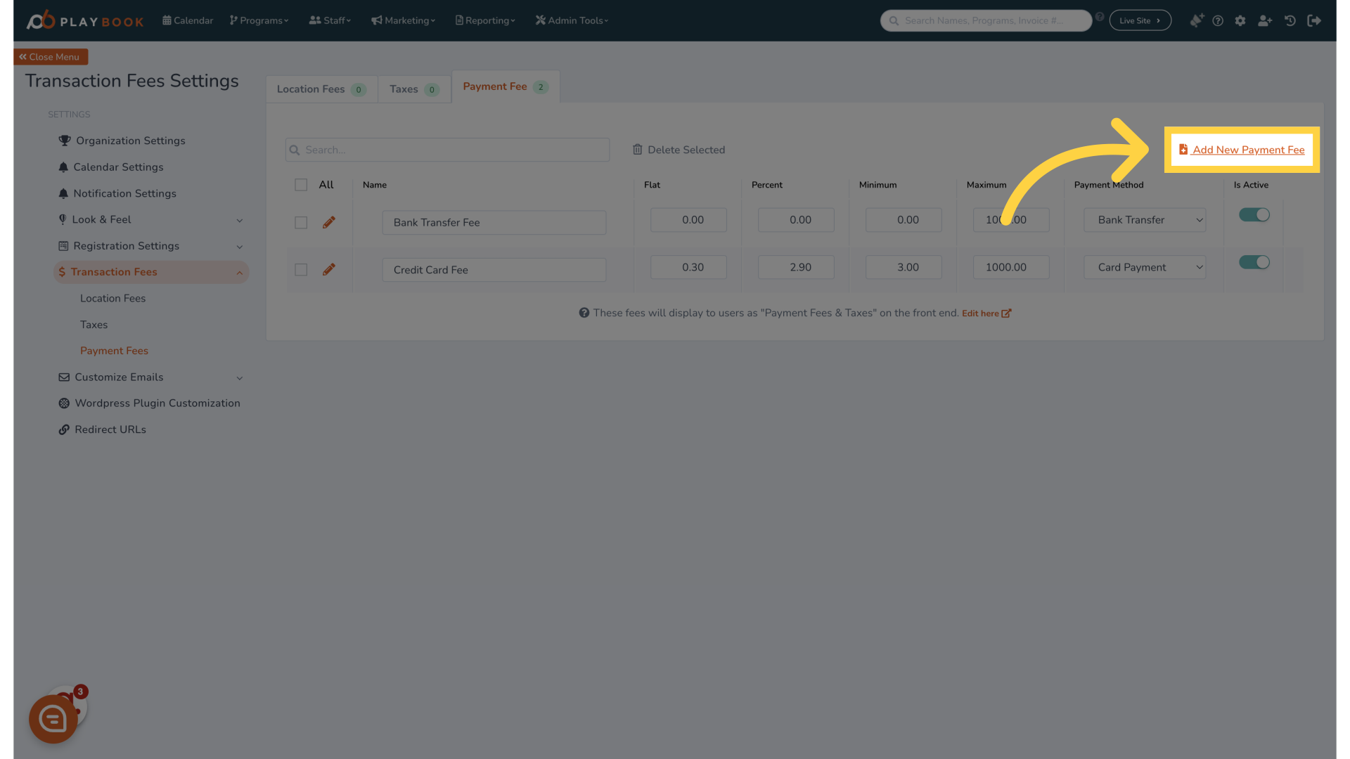 Click 'Add New Payment Fee'