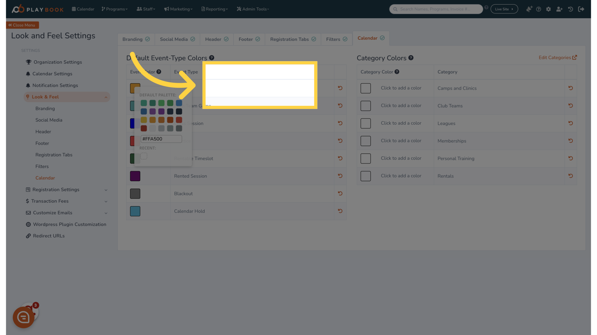 You will see the different color options you can assign to calendar event types