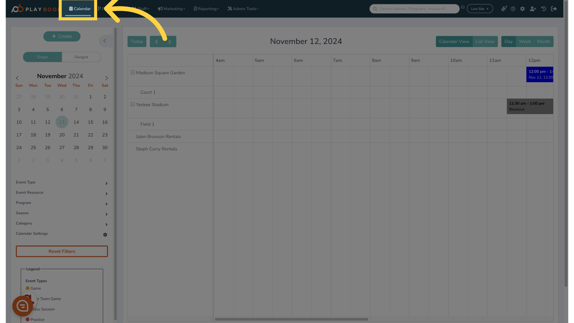 Click 'Calendar' from the back-end