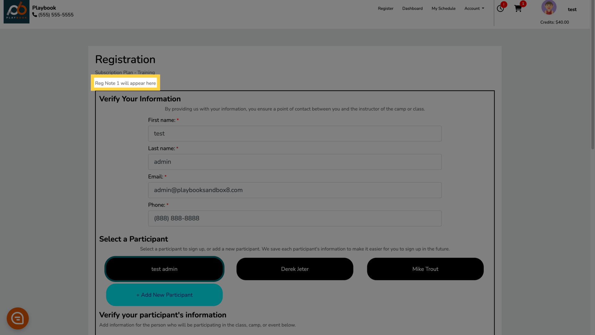 Registration Note 1 will appear on the first stage