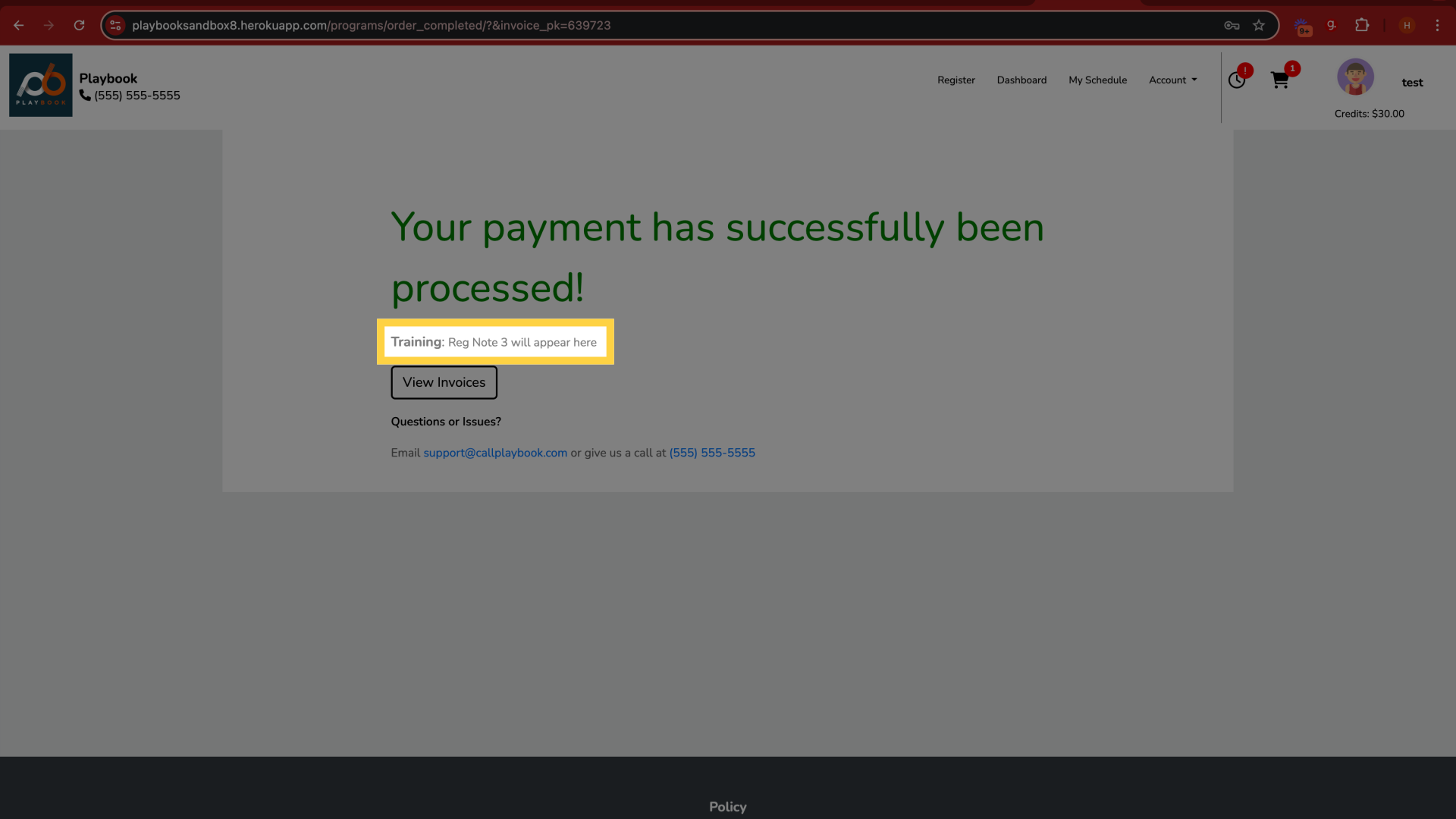 Registration Note 1 will appear after a successful payment