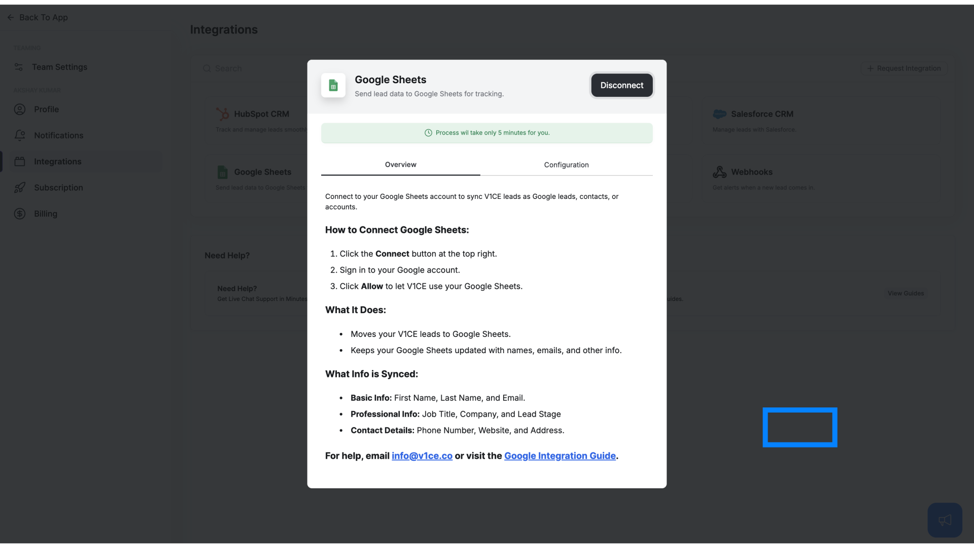 Google Sheet Connection