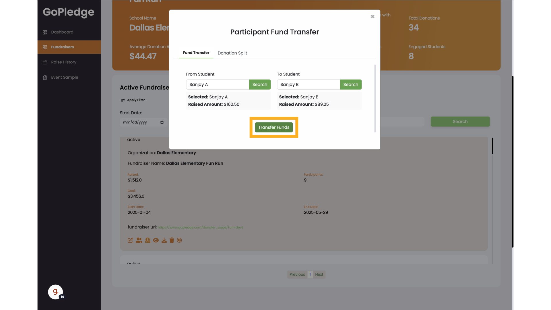 Click 'Transfer Funds'