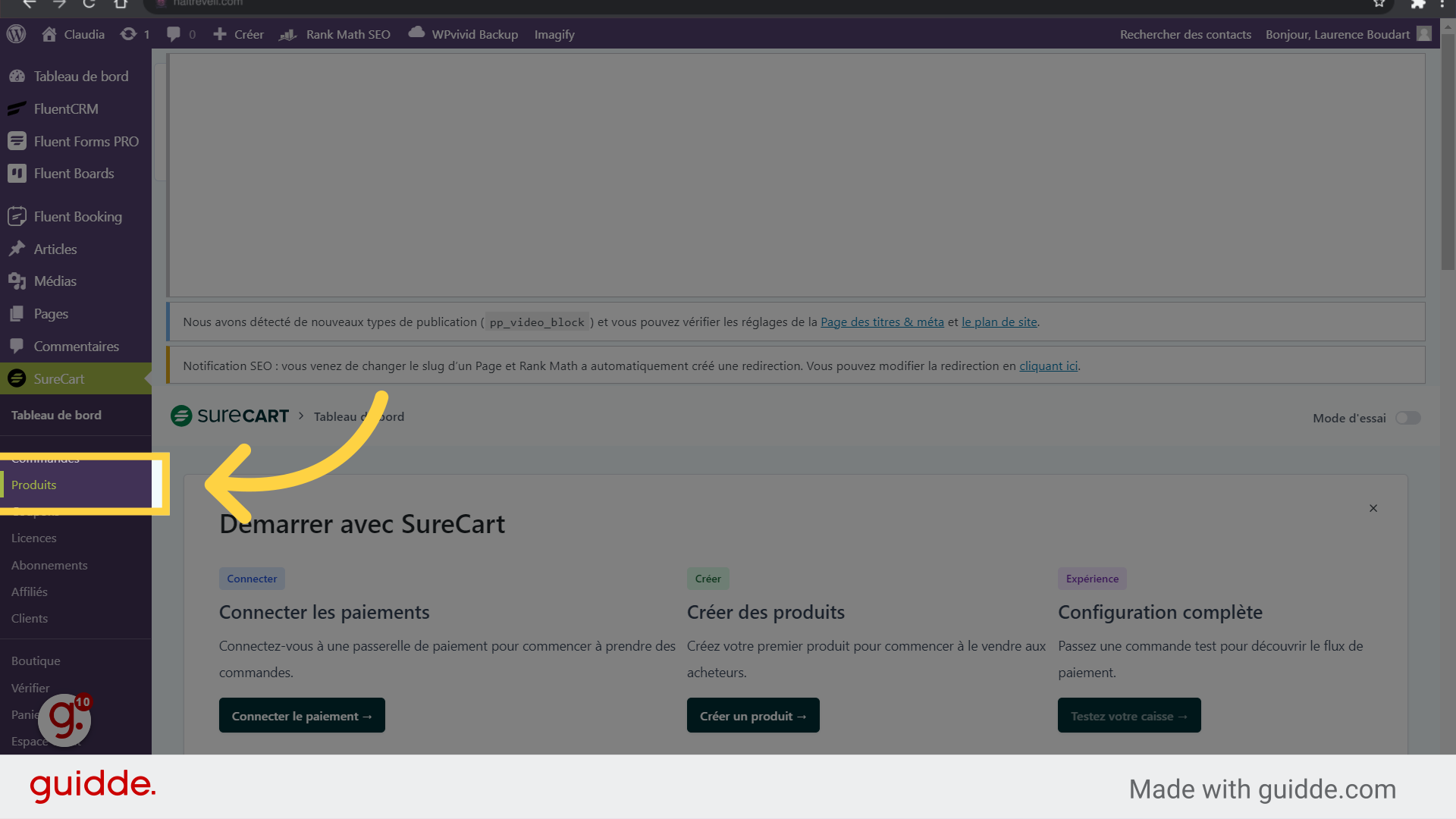 Cliquez 'Produits'