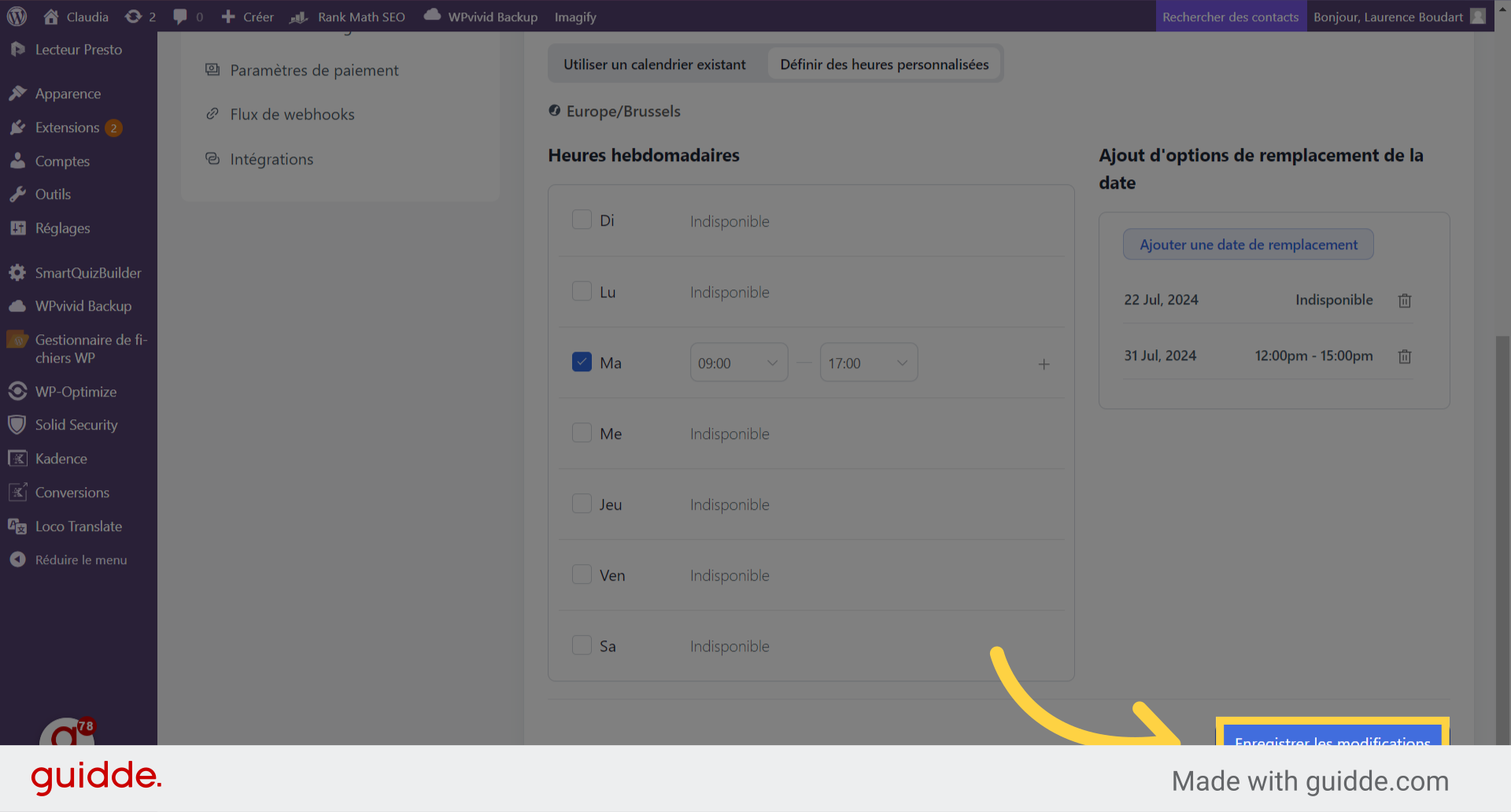 Cliquez 'Enregistrer les modifications'