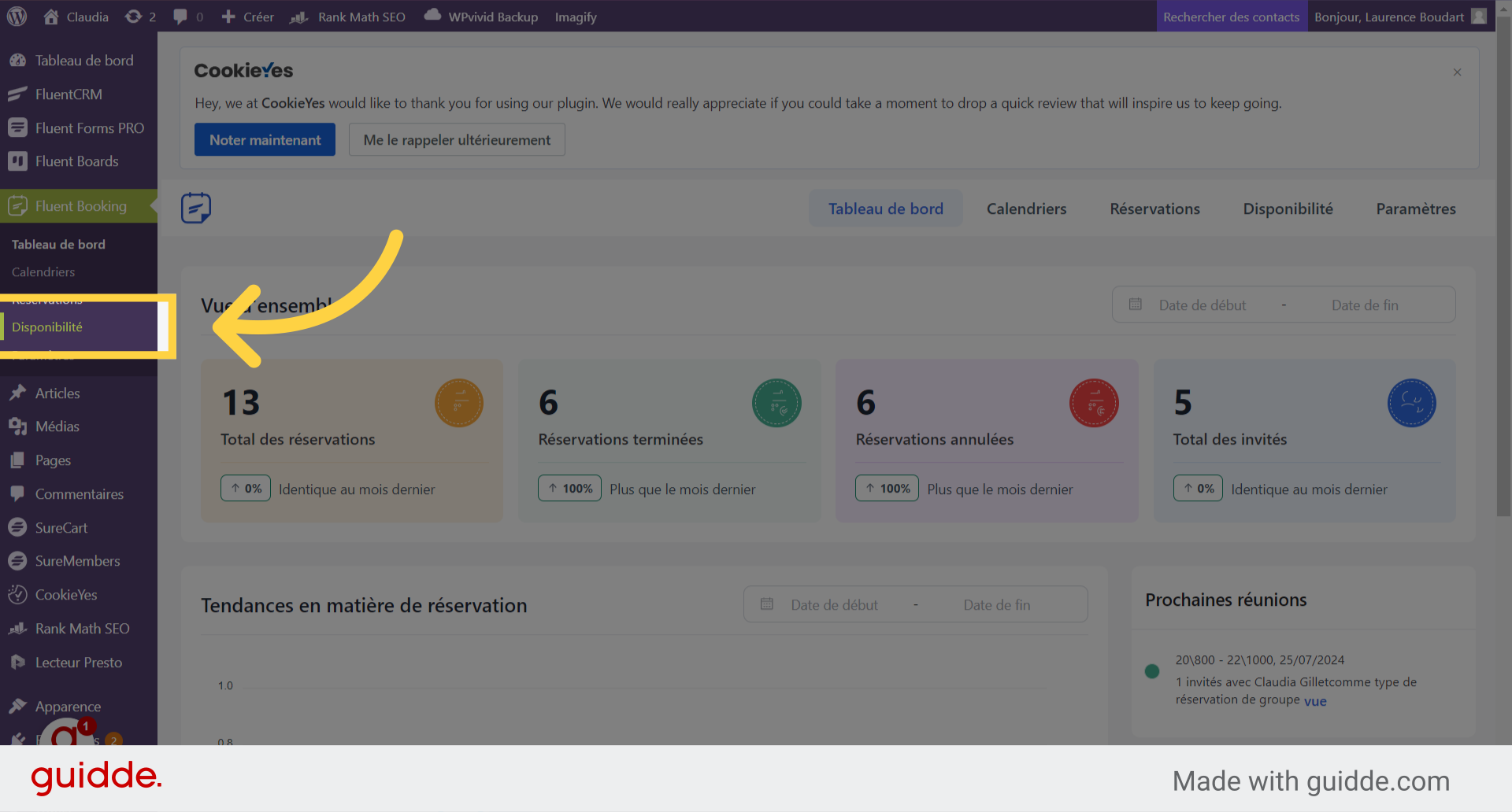 Cliquez 'Disponibilité'