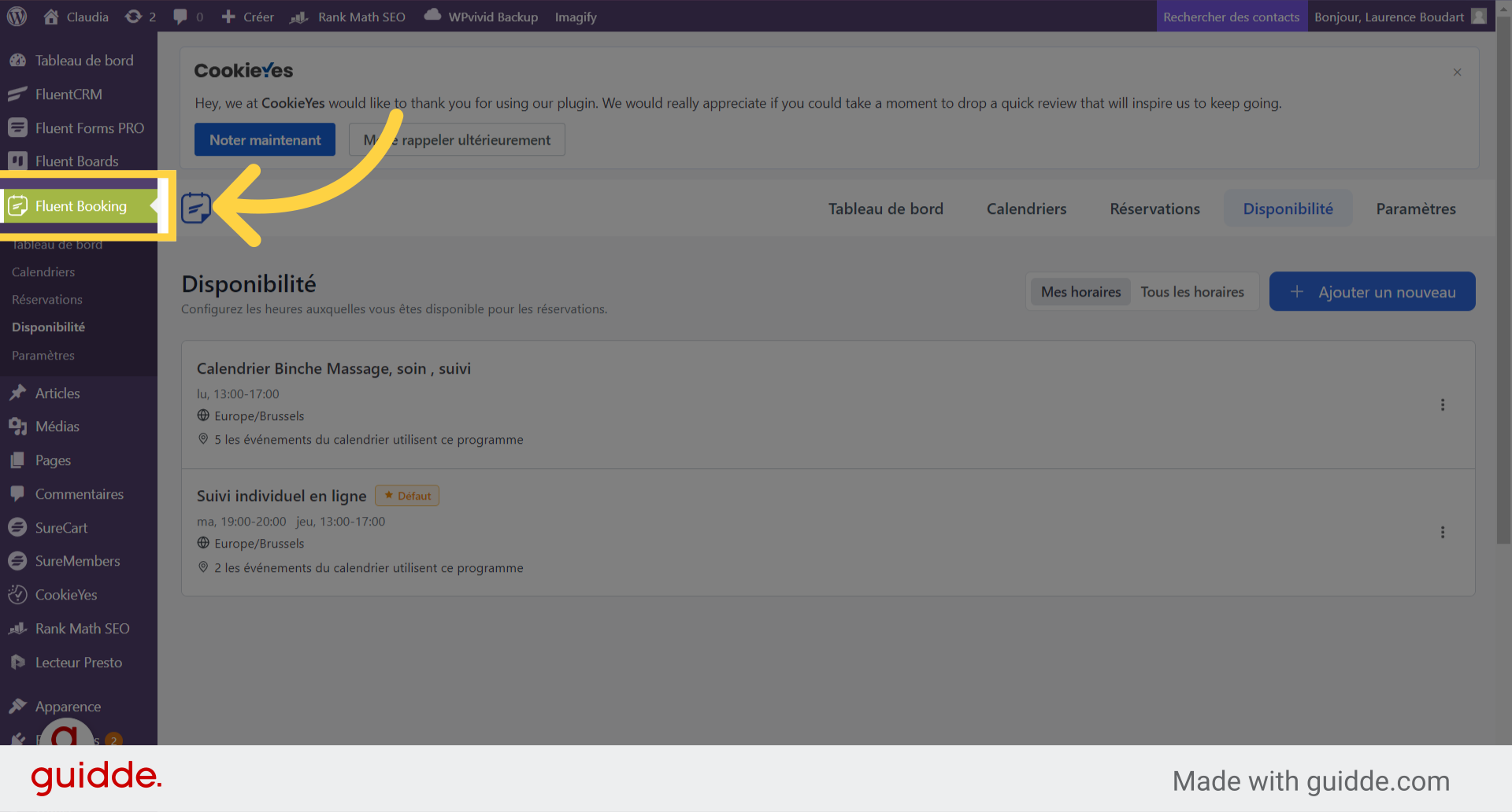 Cliquez 'Fluent Booking'