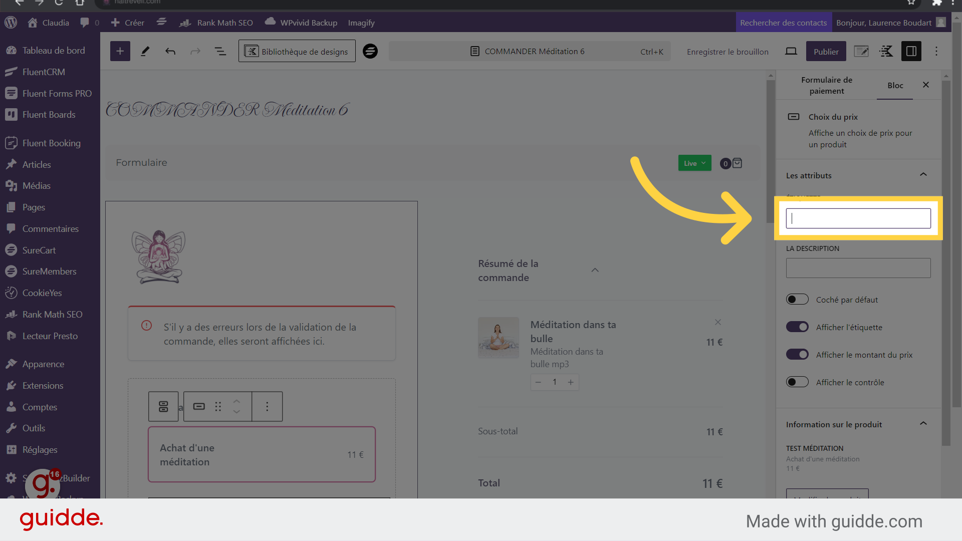 Click 'ÉTIQUETTE'