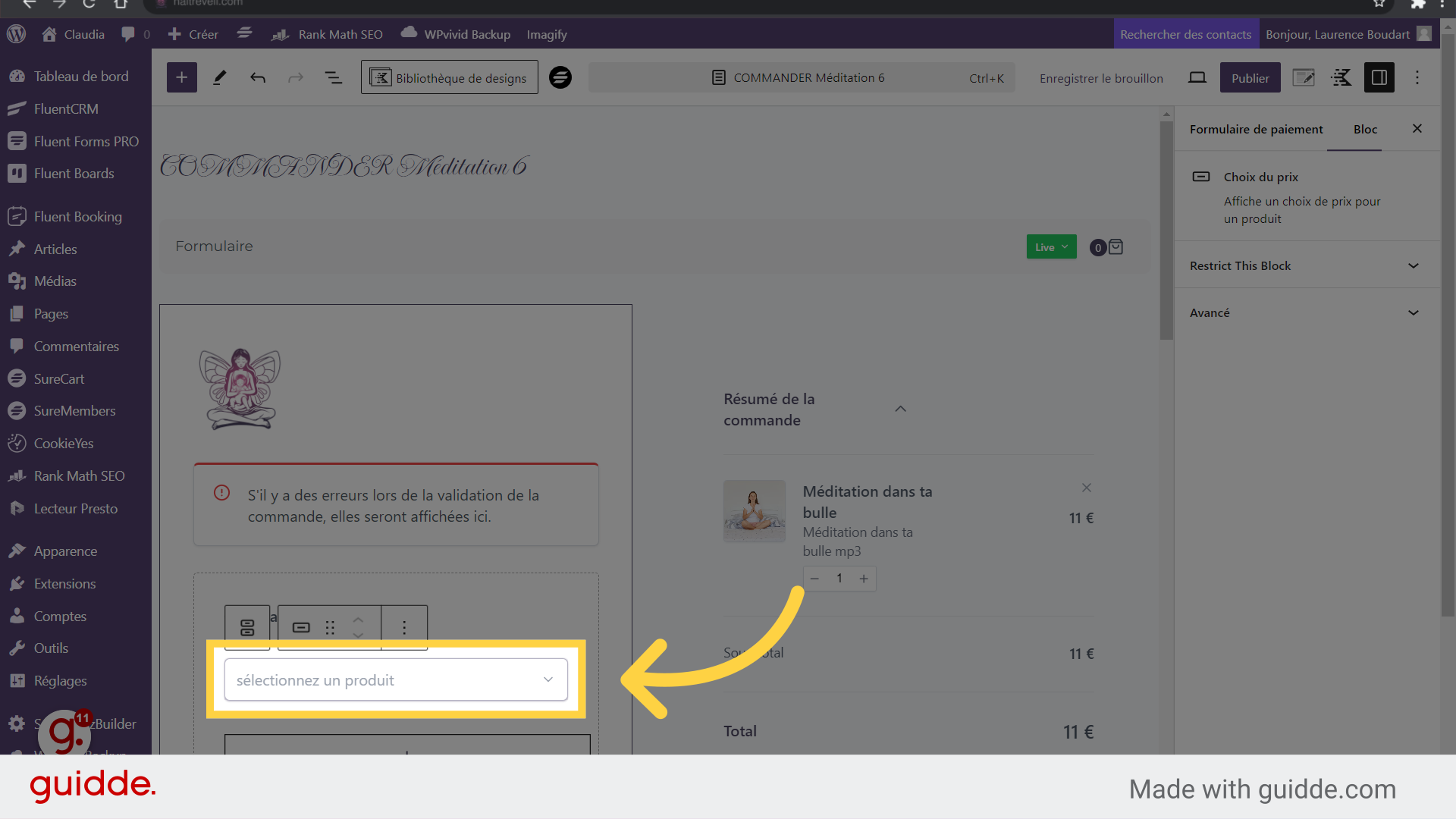 Click sélectionner un produit