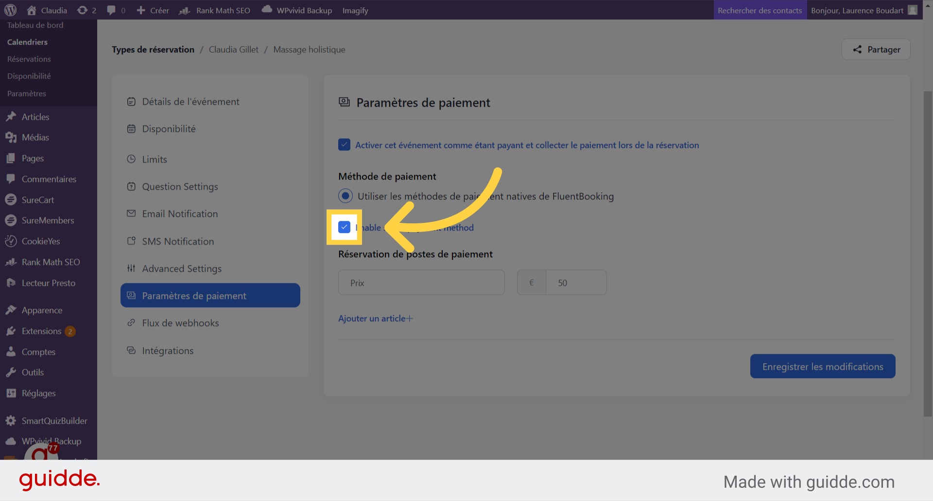 Cliquez sur enable Stripe paiement