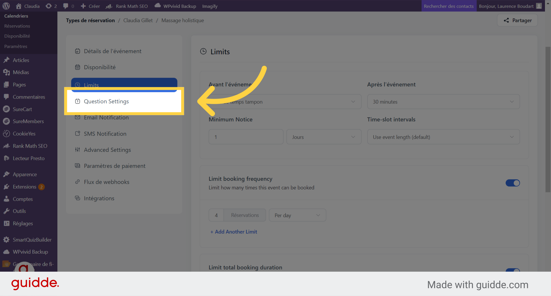 Cliquez 'Question Settings'