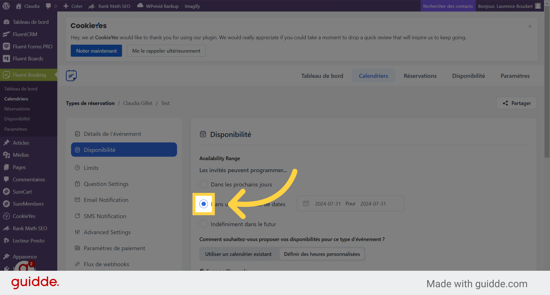 Pour définir la date d'un évènement Cliquez ici
