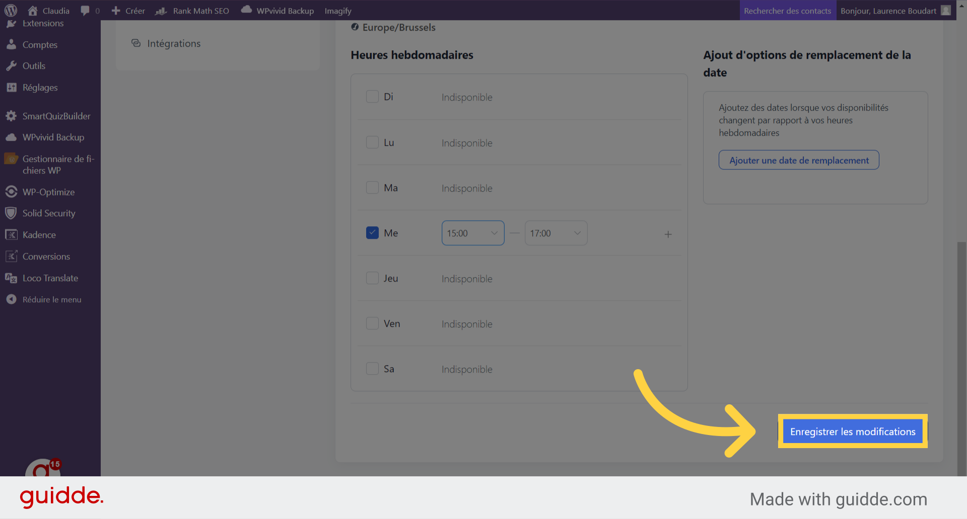 Cliquez 'Enregistrer les modifications'