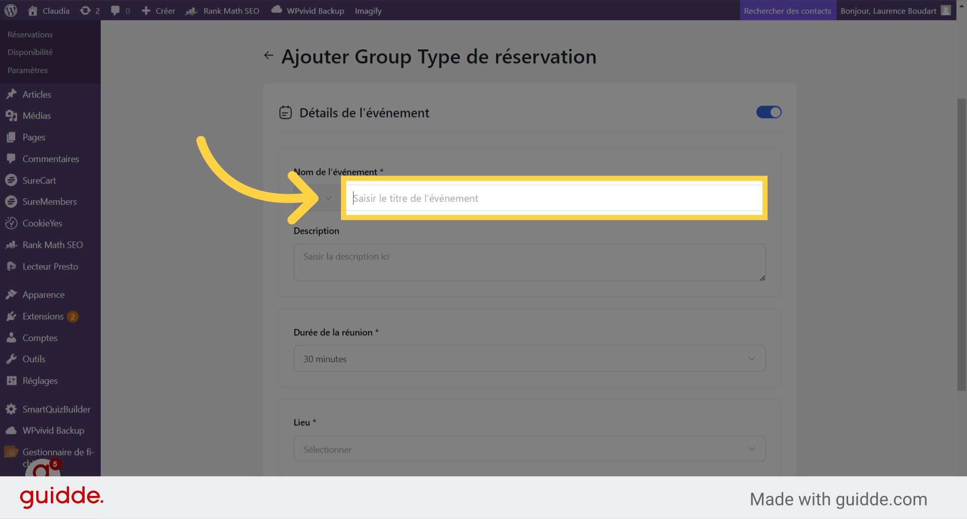 Cliquez 'Saisir le titre de l'événement'