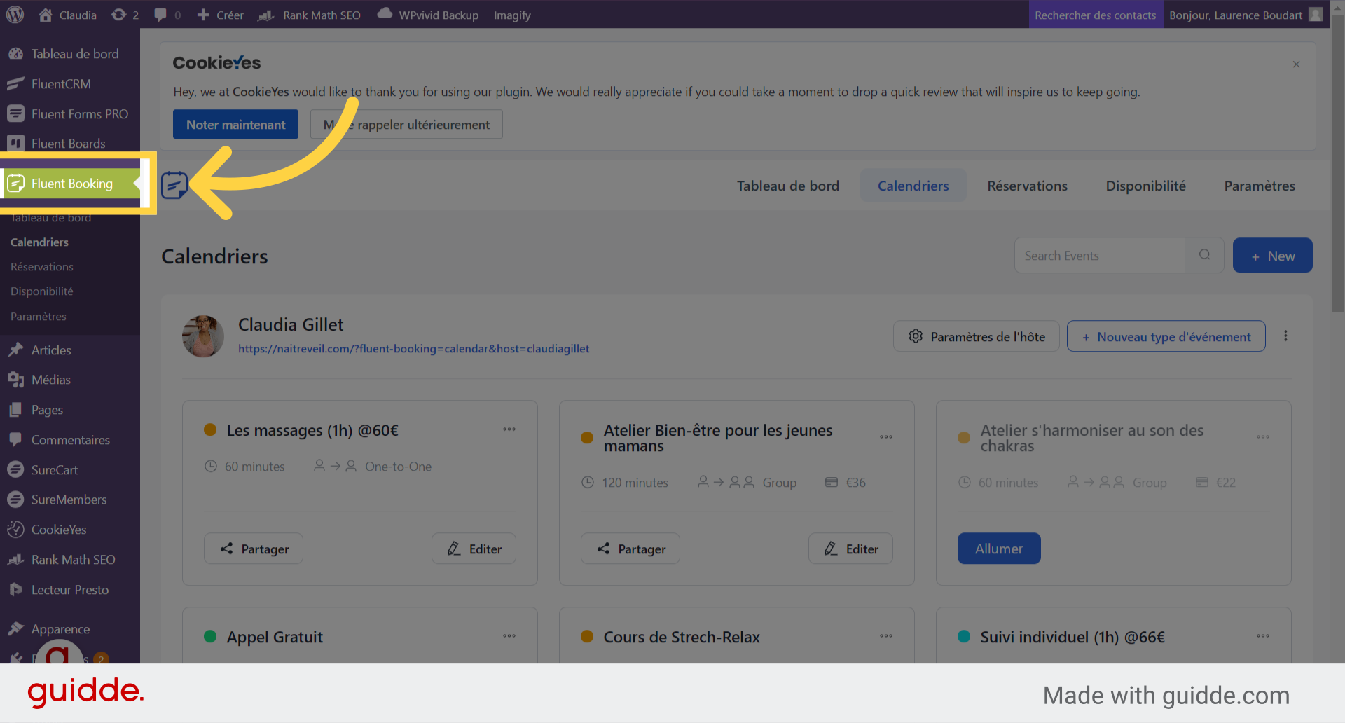 Cliquez 'Fluent Booking'
