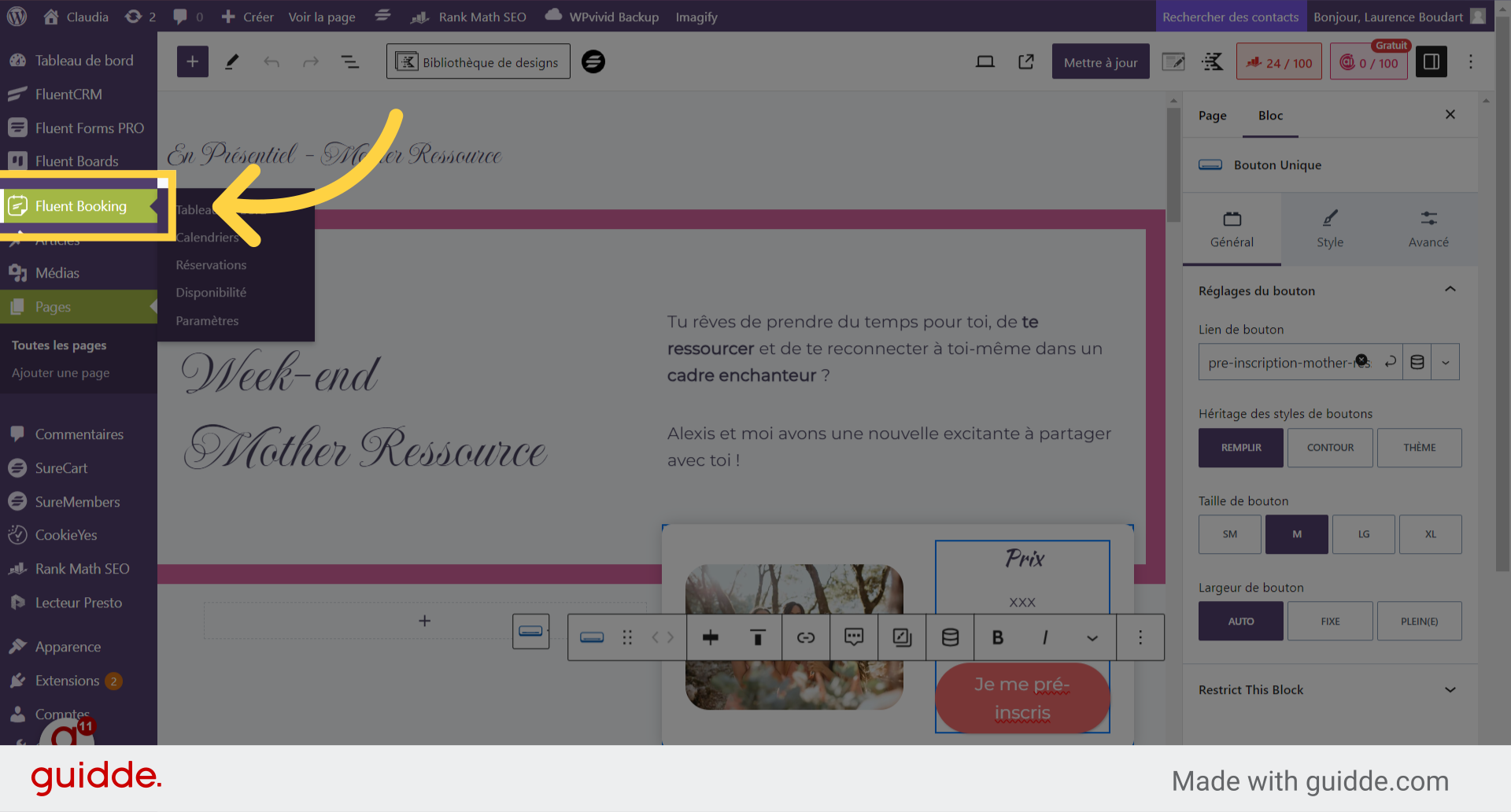 Cliquez 'Fluent Booking'