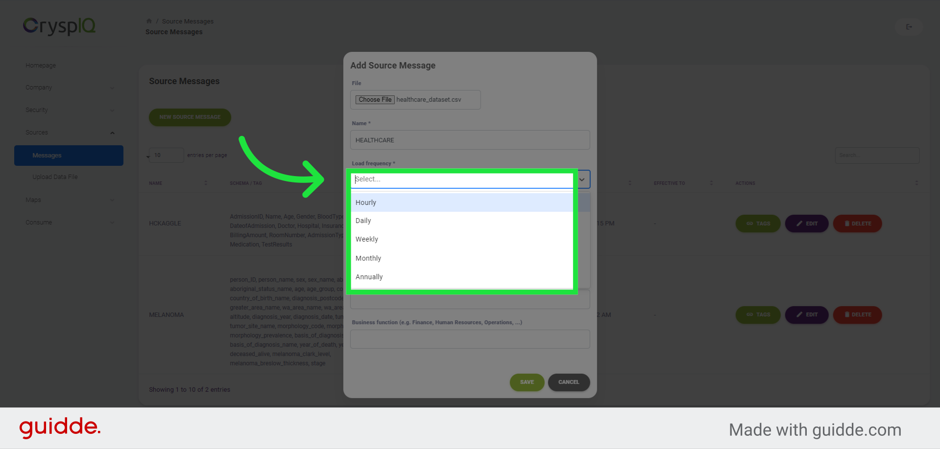 Select the Frequency of the Source Message