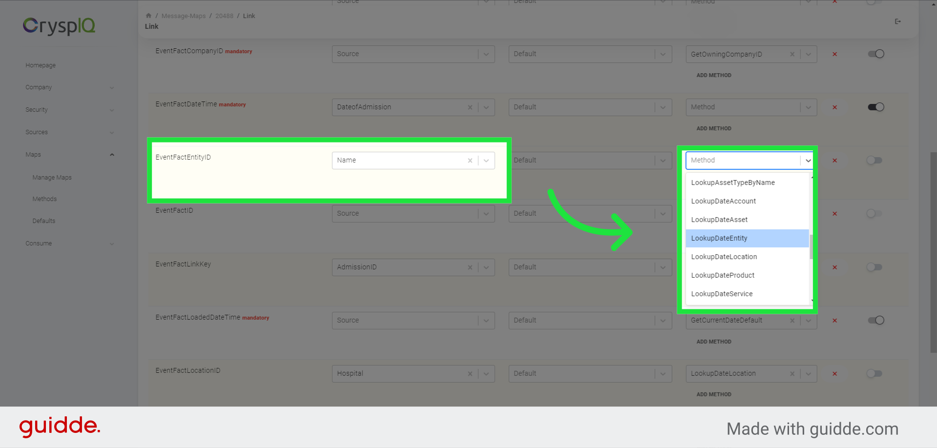 Select Name from Source, then
select 'LookupDateEntity' Method