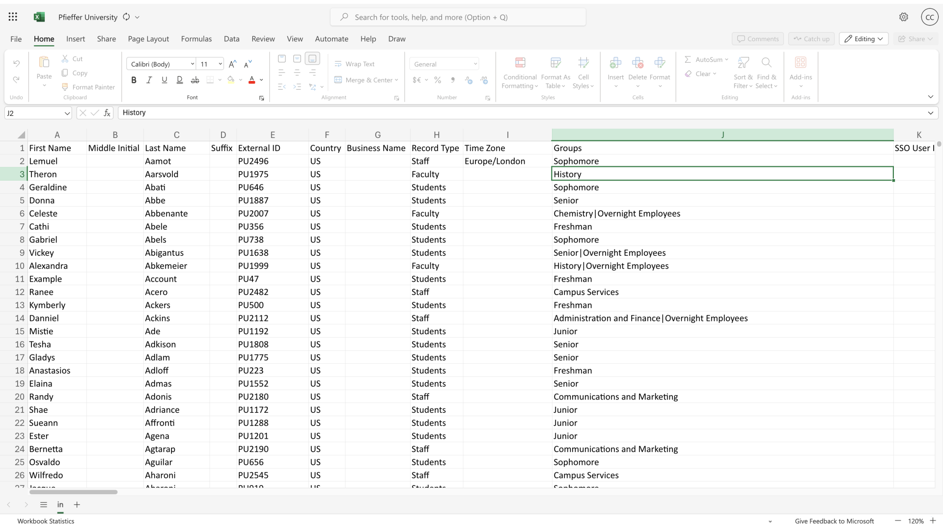 Excel - New Group