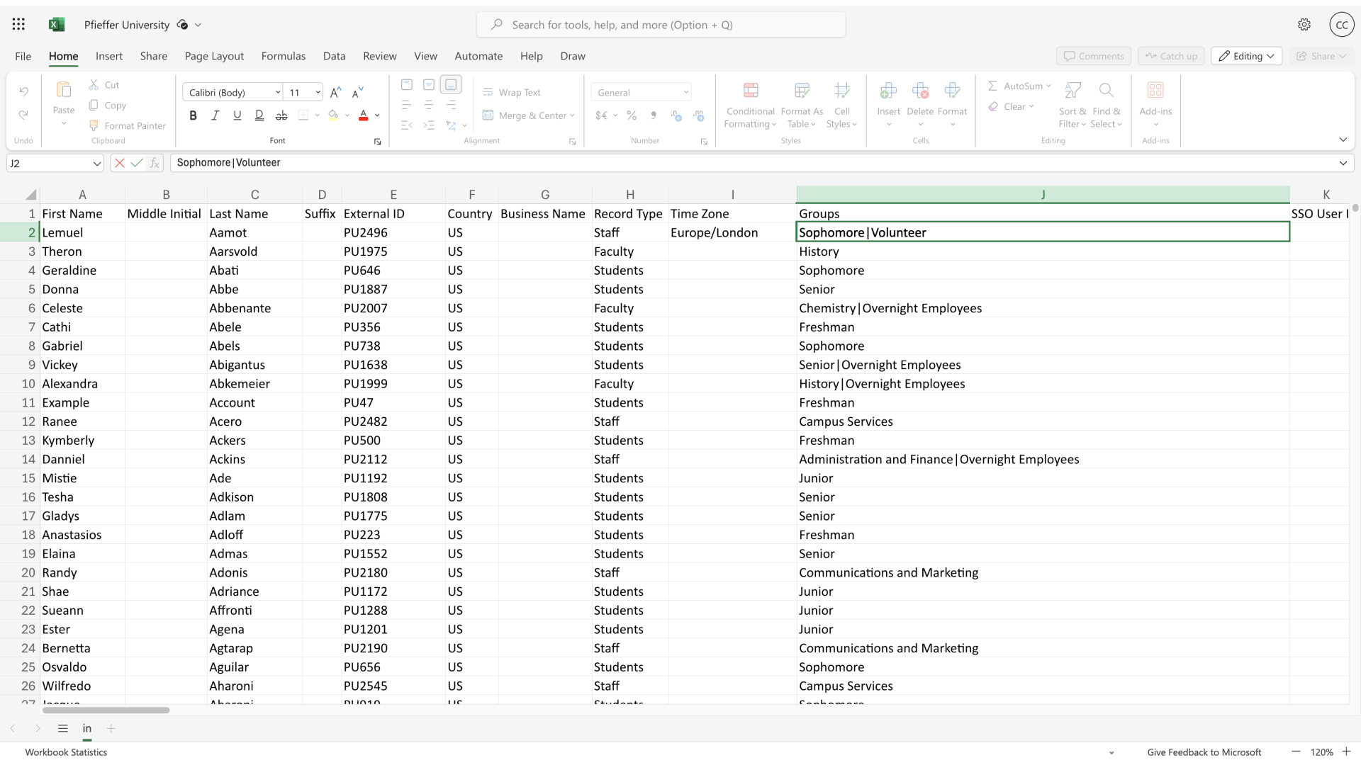 Excel - 2 New Groups