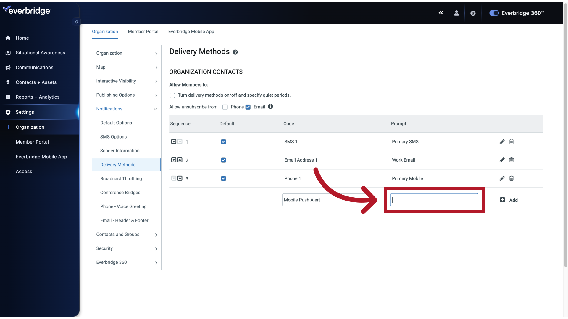 Settings - Delivery Methods