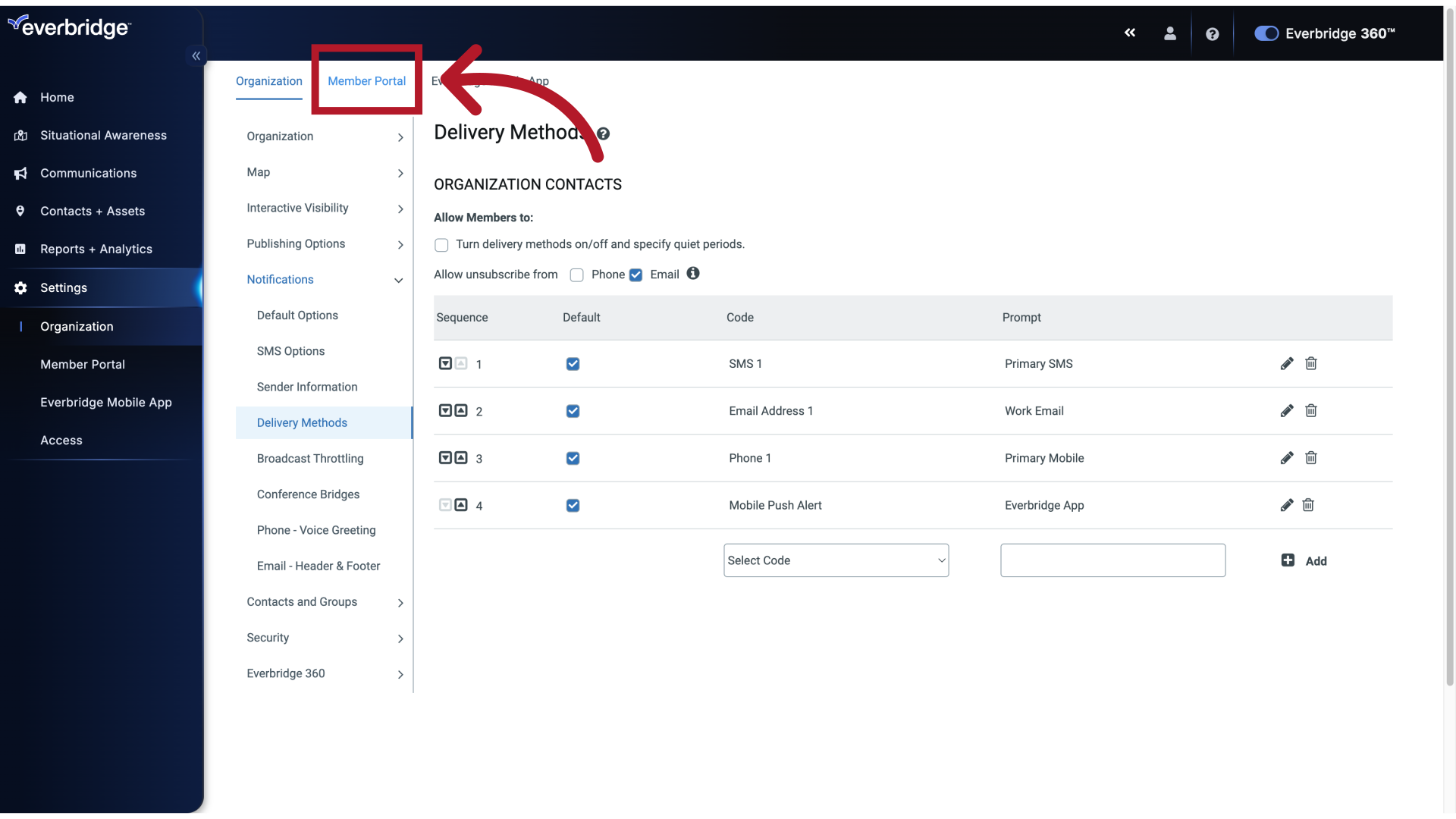 Settings - Delivery Methods