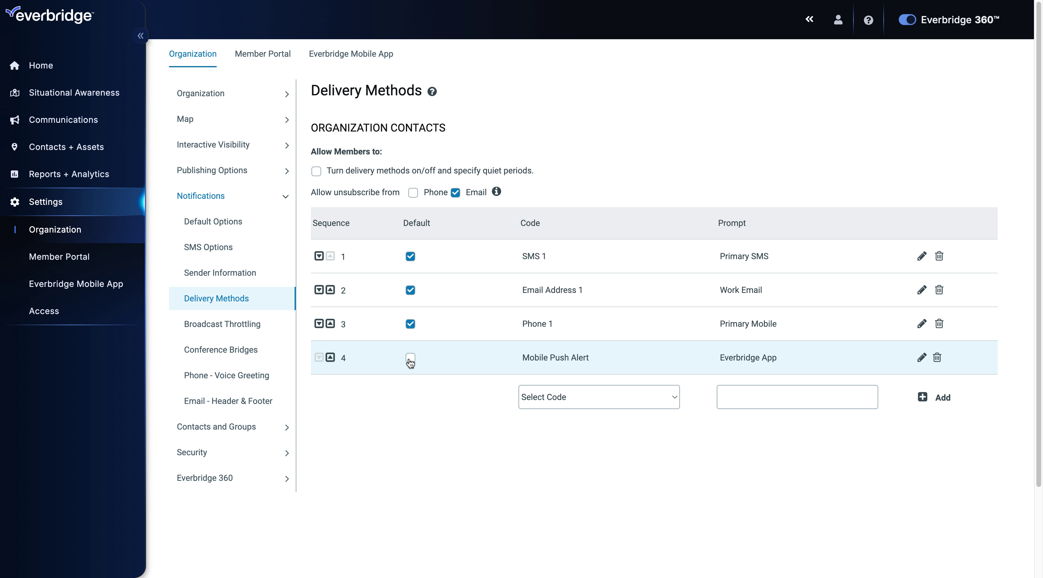 Settings - Delivery Methods