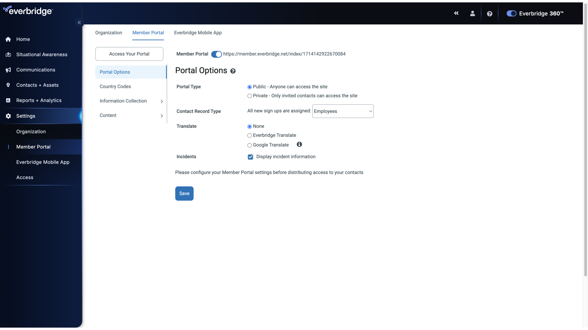 Settings - Member Portal