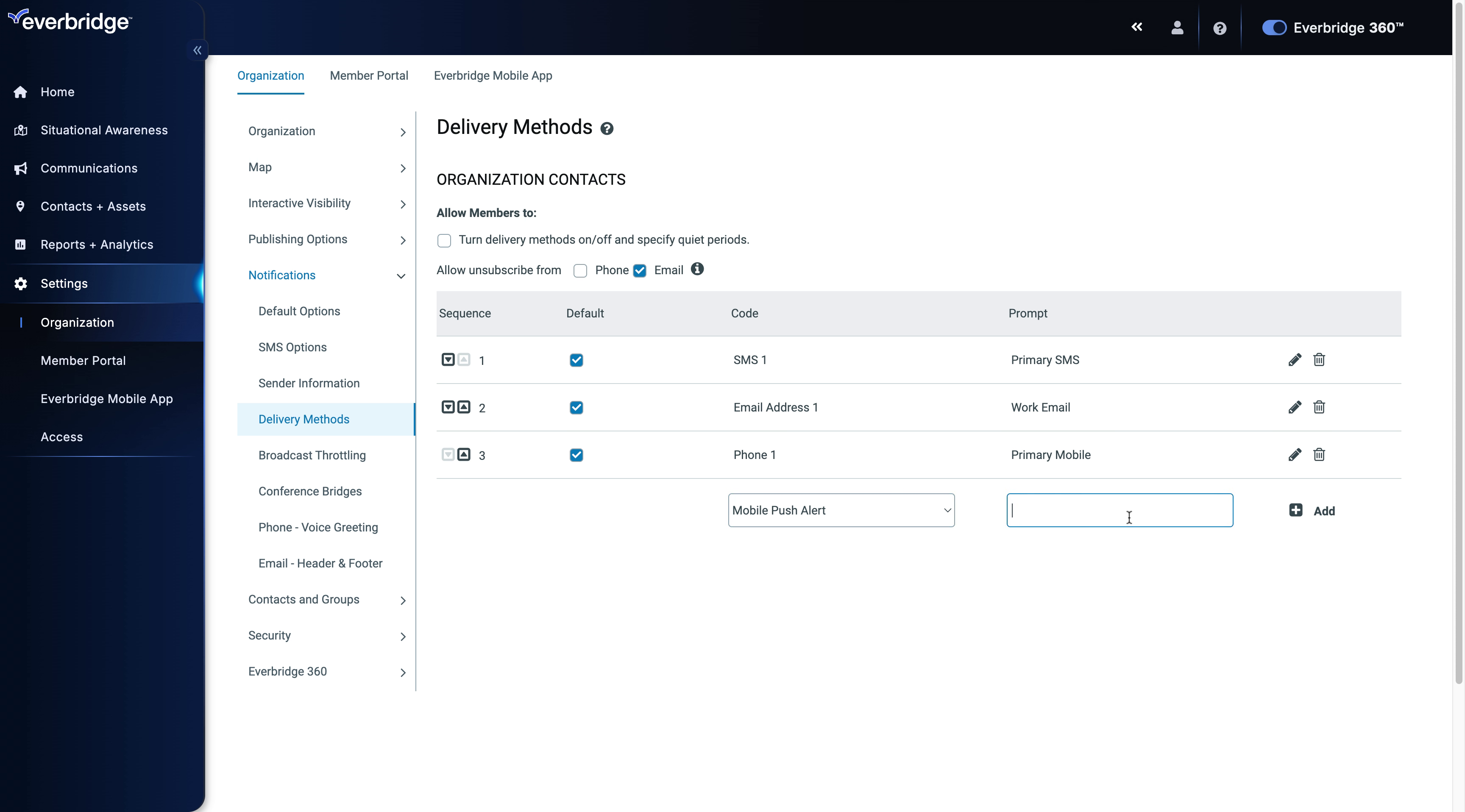 Settings - Delivery Methods