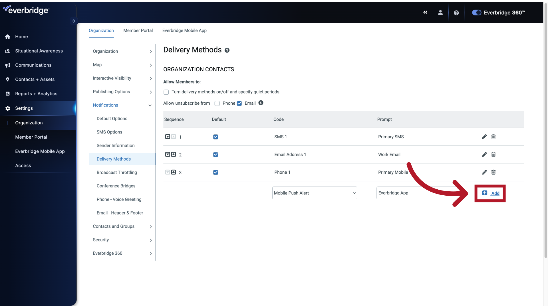 Settings - Delivery Methods