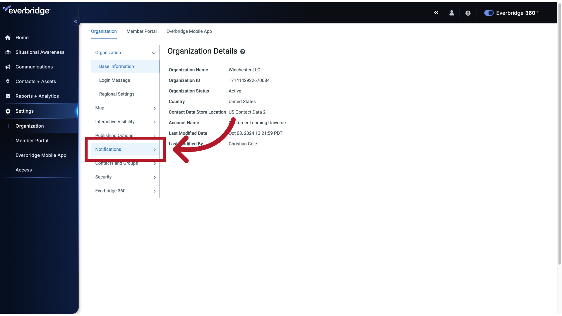 Settings - Organization