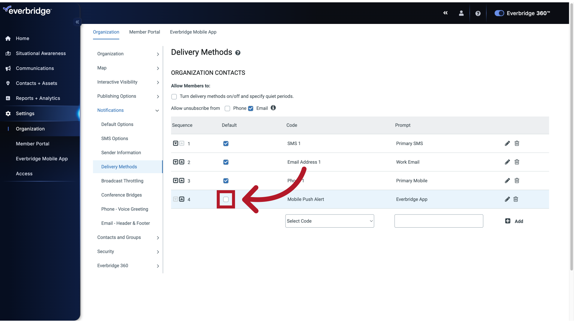 Settings - Delivery Methods