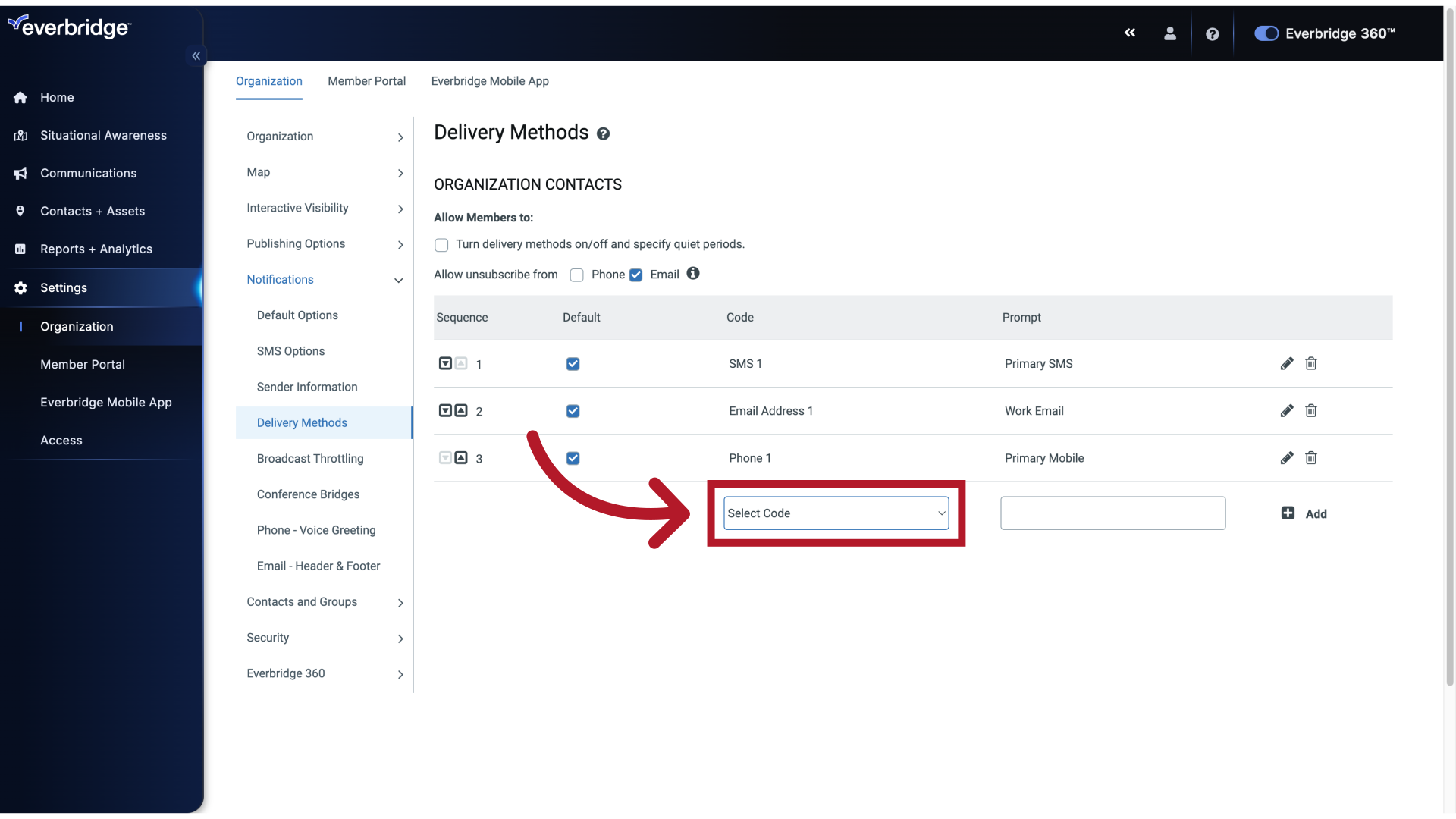 Settings - Delivery Methods