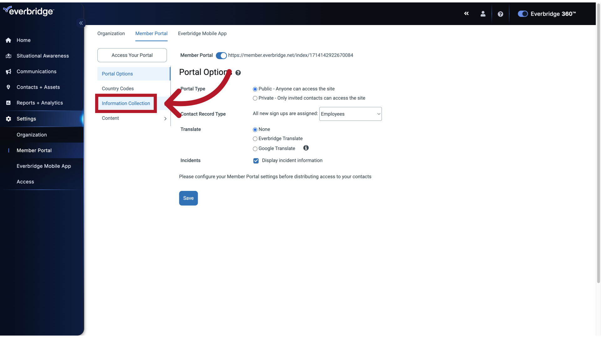 Settings - Portal Options